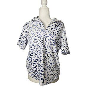Tommy Bahama Blue and White Leopard Print Top